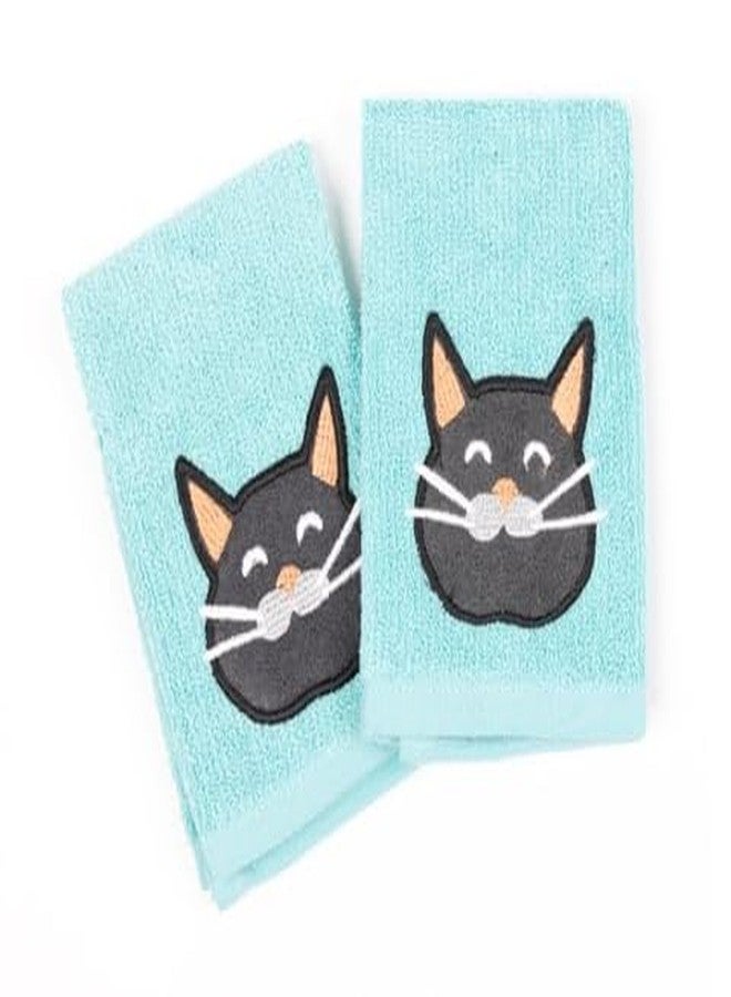 MUkitchen Cotton Dish Cloth Set with Scrubber, 12x12 in, 2 Pack (Meow) - Image 1